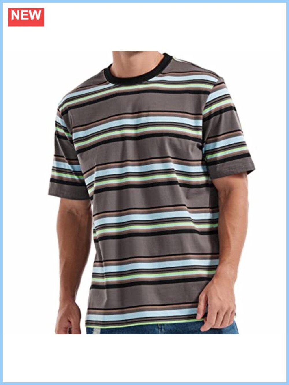 Men's Loose Fit Striped Crewneck T-Shirt Soft Cotton Spandex